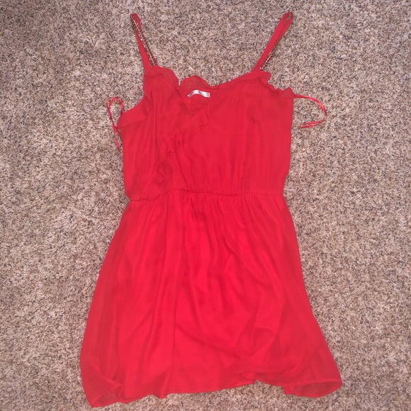 ZARA red dress with embellished straps and ruffle detail - Picture 10 of 10